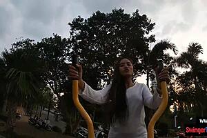 thai teen girlfriend sucks him off after sweaty workout, wanna see?