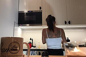 kitchen cam video - stunning nipples and pokies of Sylvia