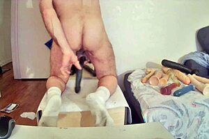 Solo gay guy's girlfriend helps him pleasure himself with a dildo
