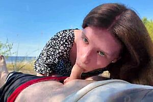 Public beach dick sucking & cum swallowing, oops