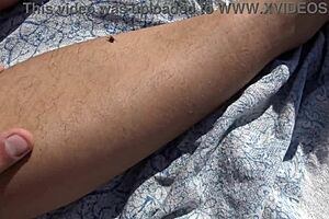 French Amateur Milf Gets Cum on Hairy Pussy From Pervert at Beach.