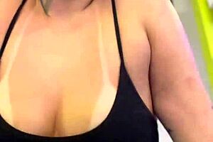 In my building's gym, people watch my wet pussy and hard nipples