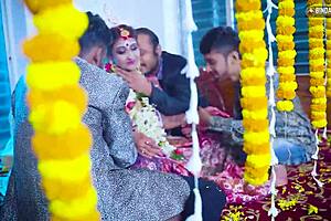 Indian Wife's First Suhagarat in Wild Gangbang