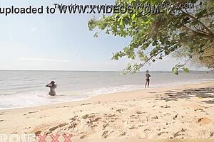 Caribbean naked ebony girl touched by stranger on beach after shower