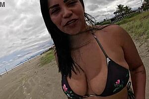 nicoly safada lures firefighter at beach and rides him hard in the woods