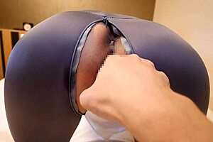 Slim mature Japanese woman in tight yoga wear gets pounded from behind.