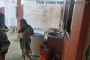 wife leaves, and the curvy brazilian maid gives in to my hard cock