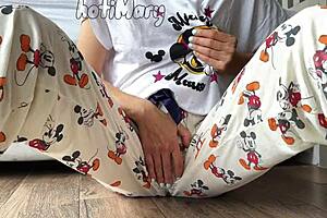 skinny teen in pajamas plays with small tits till she squirts