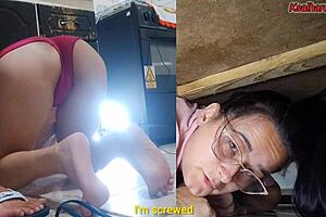 The stepson sees the stepmother's despair under the sink