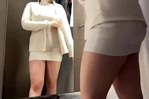 Young amateurs fuck in public fitting room, masturbating and orgasming outdoors
