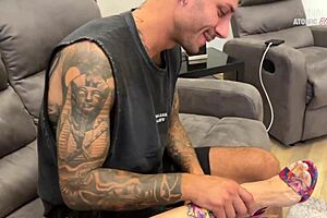 slutty wife cheats with best friend, secret footjob blowjob.