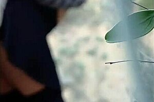 hot slut gets creampie and spanks outdoors with shaved pussy.