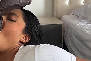look how he sucks that big black cock deepthroat