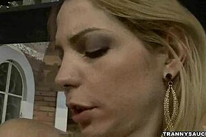 Foxy Blonde Shemale Hottie Stroking Her Schlong. Damn, She's Hot!