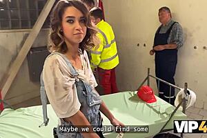 Beautiful teen orgasms multiple times as boss fucks her outdoors