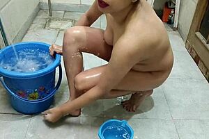 uhh, hot indian bhabhi bathing openly, step bro watches and touches her tight pussy