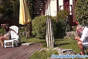 teen 18+ feels intense pleasure riding grandpa's cock