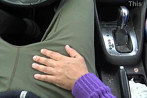 stepmother touches stepson's big cock in car
