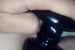 jimena simpson, the tranny, fucks a black dildo in casual play.