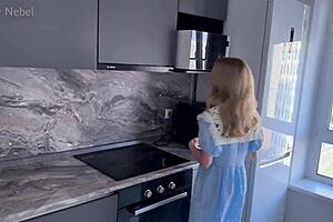 Cute stranger helped on street, then fucked in kitchen with spanking