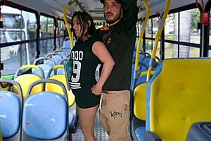 Cute brunette latina student with small waist gets bareback fucked on public bus