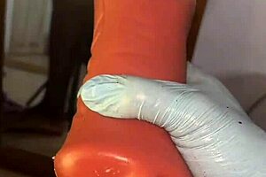 I’m in stockings, deep throating my toy like a total slave until it’s pure filth.