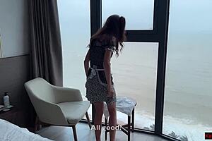 Fucked the Beautiful Brunette Maid in Uniform Doggy Style and Creampied Her