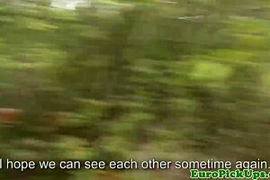 european teen slut flashes outdoors for cash in public sex adventure