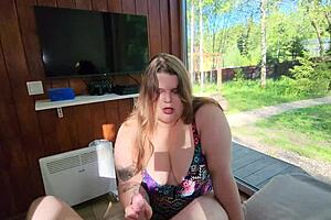 Stretched Tight Pussy In Swimsuit And Massive Cum On Cute Face Of Beautiful Sweet Bbw Girlfriend