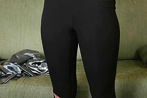 Photoshoot With Hazel Ash Modeling Shiny Button Down Yoga Pants Leggings