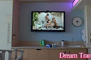 guy and girlfriend have threeway with shemale nurse nataly souza