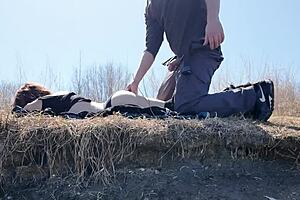 Step Daughter Learns Fishing In Forest.