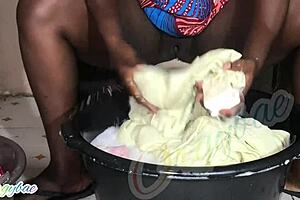 why is the housewife shaving her pussy during laundry?