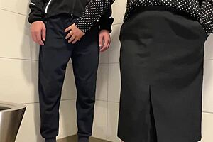 Curvy step mother makes step son cum in public toilet