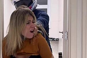 Motoboy Fucks Woman in Bathroom Until She Cums!