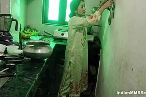 indian maid cleans kitchen and has sex.