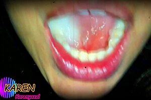 watch karen play with huge cum in mouth slow mo?
