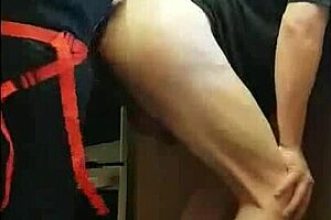 Pegging Boyfriend's Ass In Kitchen And Bathroom