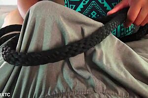 I explore big natural tits in toe-tied bondage