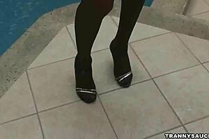 brazilian shemale babe tugging her hard cock