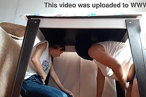 we hide under the table from stepparents to masturbate together