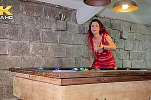 Latina amateur gives blowjob on pool table?