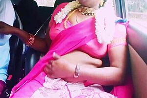 Indian housewife in saree has car sex with boyfriend, cheating with dirty talks