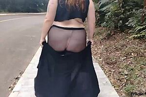 Priscila walks streets in see-through clothes without panties.