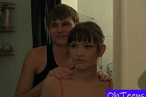 College girlfriends Kveta and Nikola share a shower in the dorm bathroom