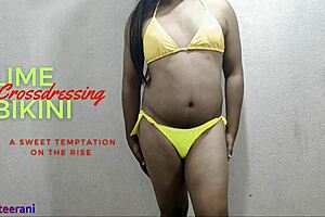 lime bikini crossdressing by indian shemale part 1