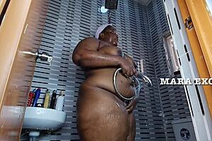 Ebony Couple Fucks Doggy in Shower Standing