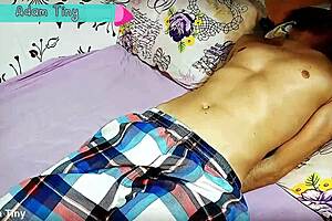 cheating wife ties up husband's best friend and jerks his cock with dirty talk