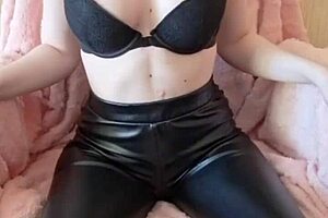 Beautiful woman in latex dominates with ass worship