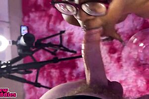 Ebony Babe Slurps Big White Cock in POV Deepthroat.